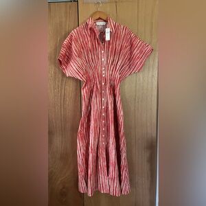 NWT- Exquise Button-Front Red Striped Midi Dress